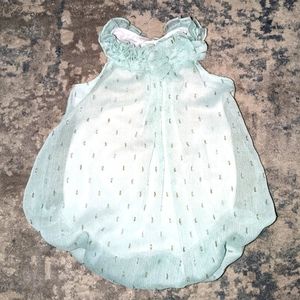 3/$30 Baby Essentials 6 Month Baby Girl Teal Gold Sparkle Formal Onesie Jumper